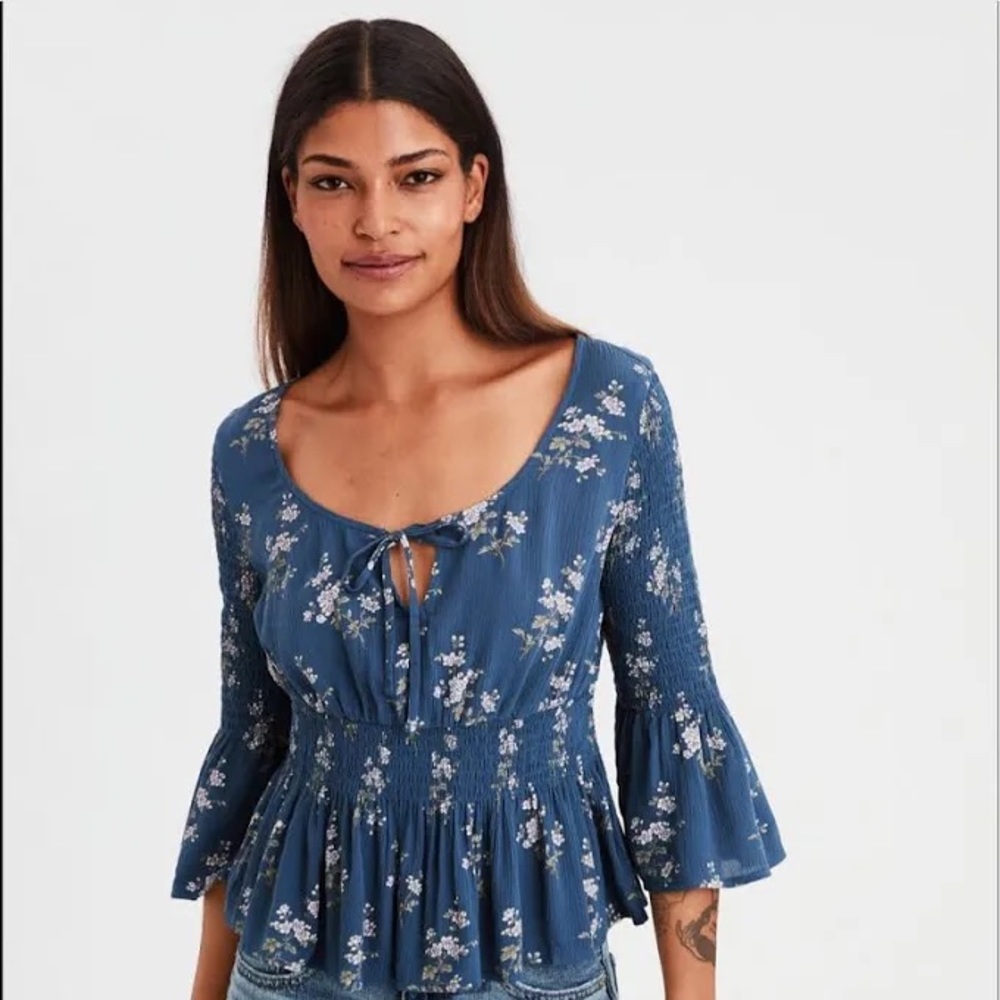 American Eagle Outfitters Floral Cropped Bell Sleeve Blouse